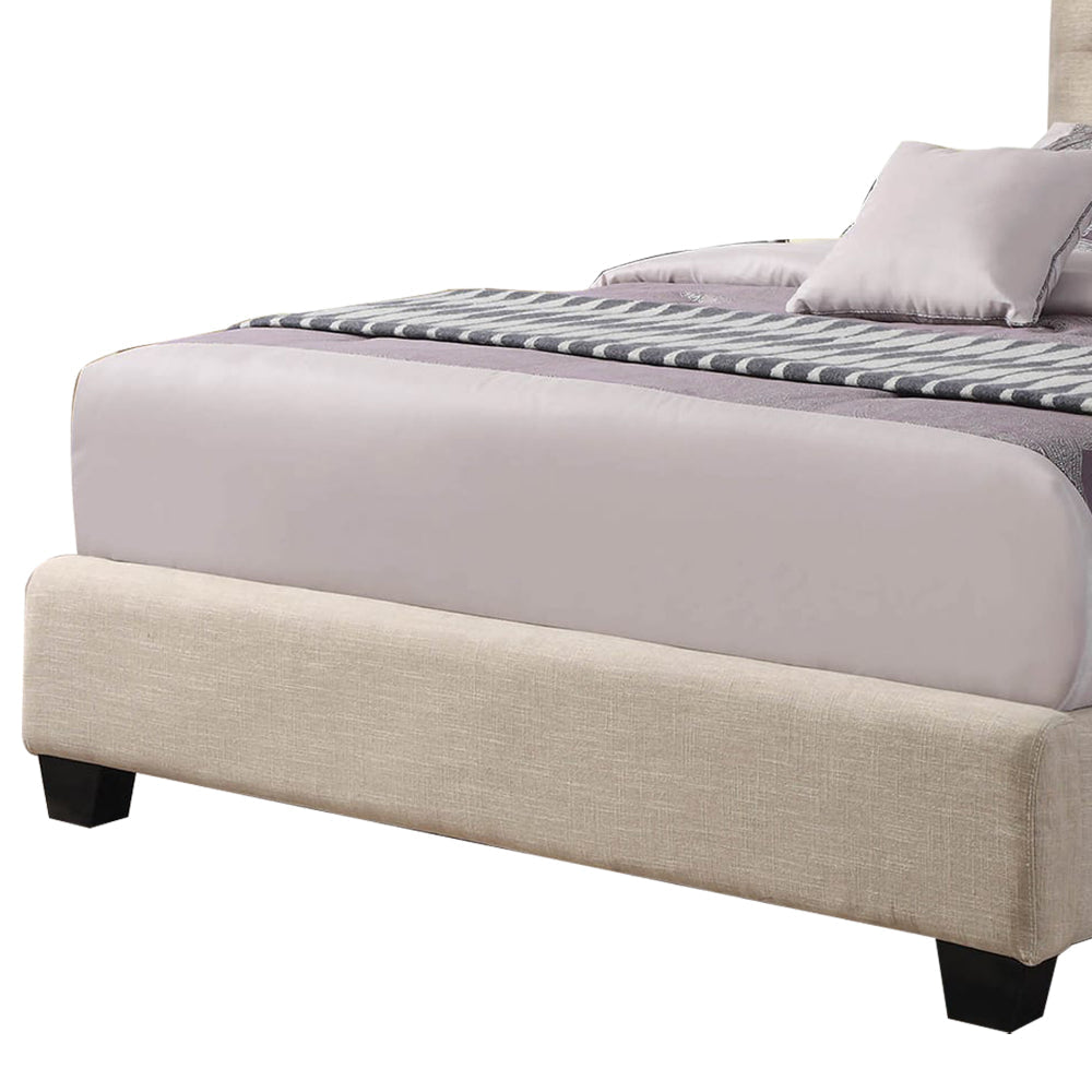 Wooden Eastern King Size Bed with Button Tufted Headboard Beige BM206590