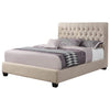 Wooden Eastern King Size Bed with Button Tufted Headboard, Beige