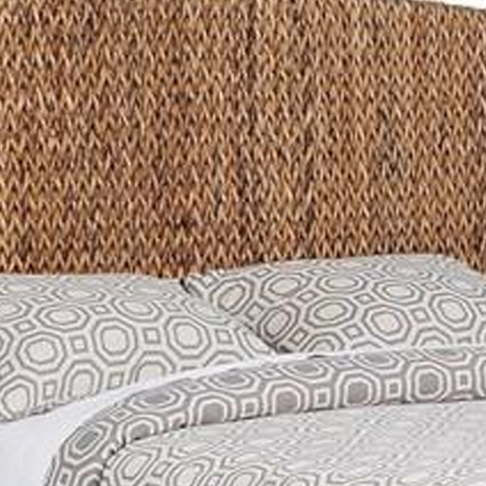 Hand Woven Banana Leaf Upholstered Wooden California King Size Bed Brown By Casagear Home BM206593