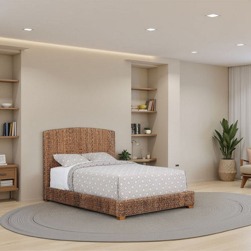 Bed | California King | Hand Woven Banana Leaf | Wood | Brown