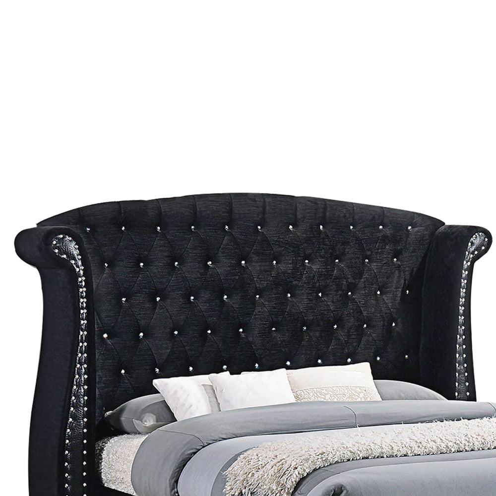 Wooden Eastern King Size Bed with Shelter Style Headboard Black By Casagear Home BM206608