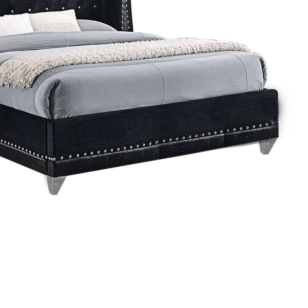 Wooden Eastern King Size Bed with Shelter Style Headboard Black By Casagear Home BM206608