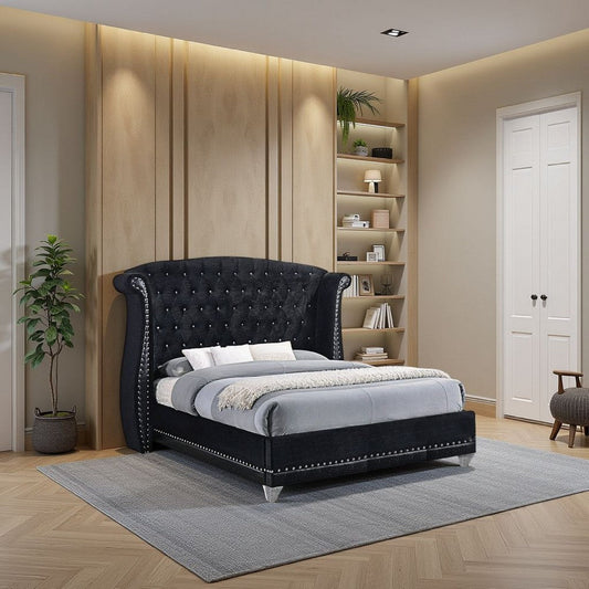 Bed | King Size | Wood | Shelter Headboard | Black