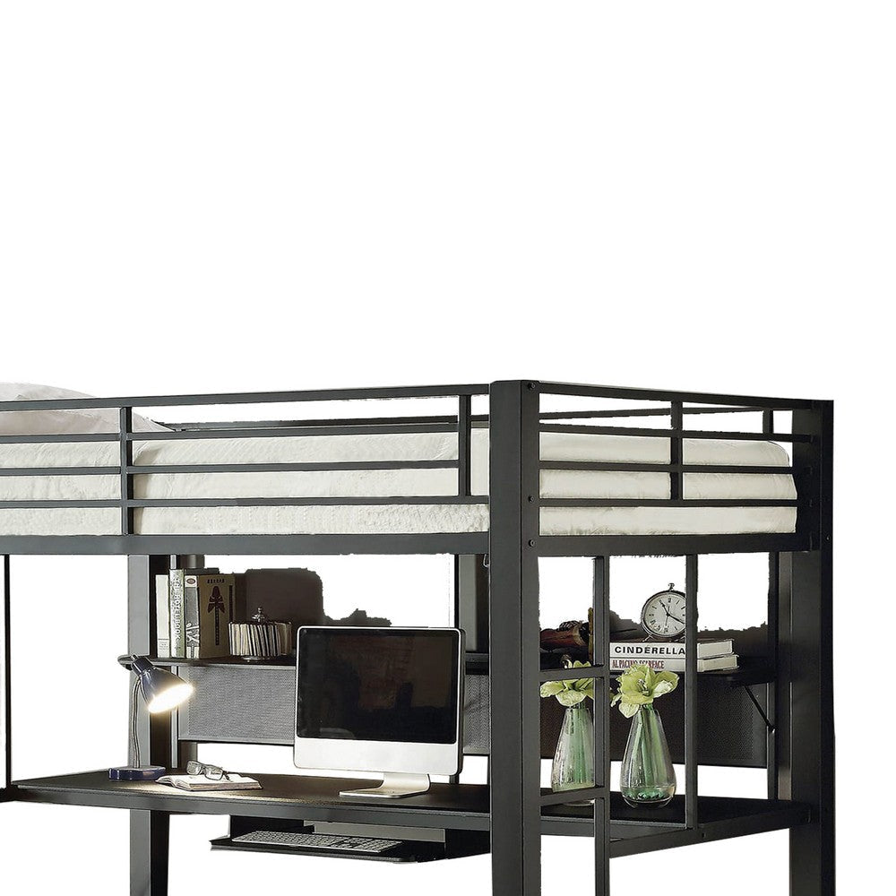 Metal Bunk Bed with Workstation and Guard Rails Black BM206610