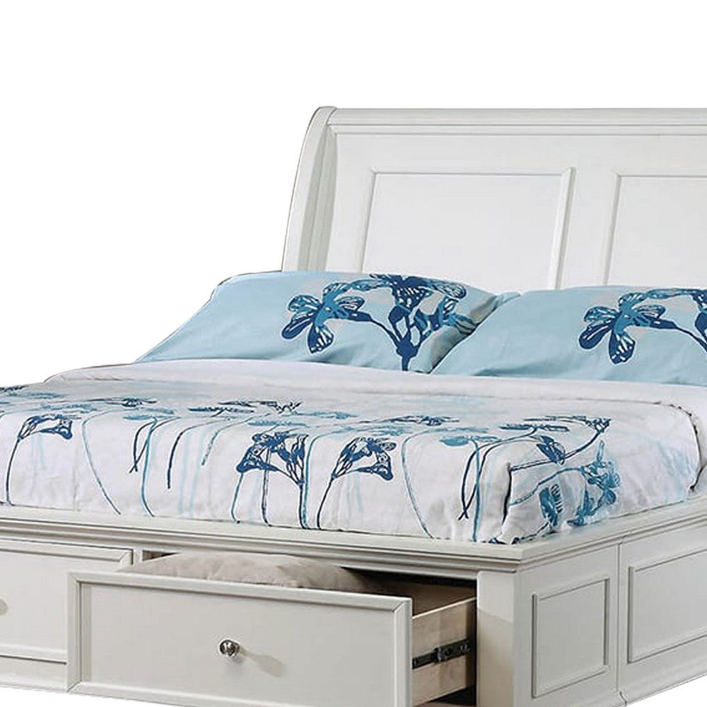 Wooden Full Size Bed with Sleigh Style Headboard and Two Drawers White By Casagear Home BM206615