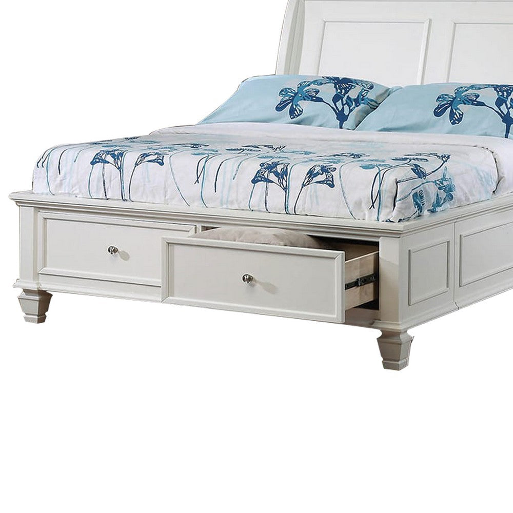 Wooden Full Size Bed with Sleigh Style Headboard and Two Drawers White By Casagear Home BM206615