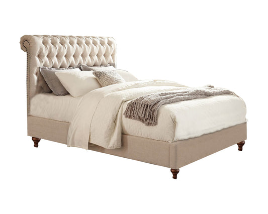 Wooden Eastern King Size Bed with Button Tufted Headboard, Beige By Casagear Home