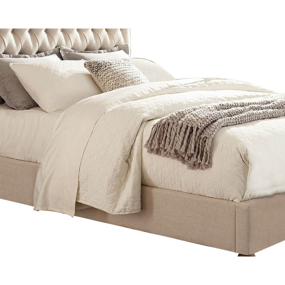 Wooden Eastern King Size Bed with Button Tufted Headboard Beige By Casagear Home BM206623