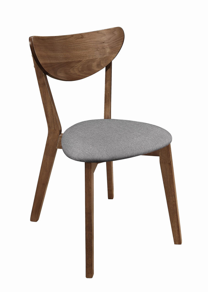 Wooden Plectrum Shape Padded Seat Dining Chair, Set of 2, Brown and Gray By Casagear Home