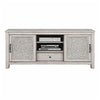 Wooden TV Console with 2 Polyresin Carved Cabinets and 1 Drawer, Gray