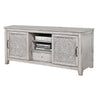 Wooden TV Console with 2 Polyresin Carved Cabinets and 1 Drawer, Gray