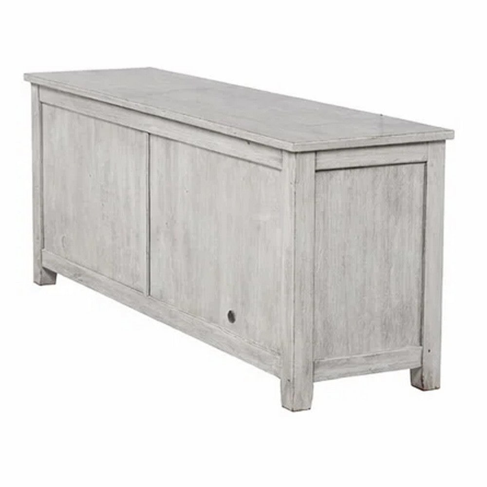 Wooden TV Console with 2 Polyresin Carved Cabinets and 1 Drawer, Gray