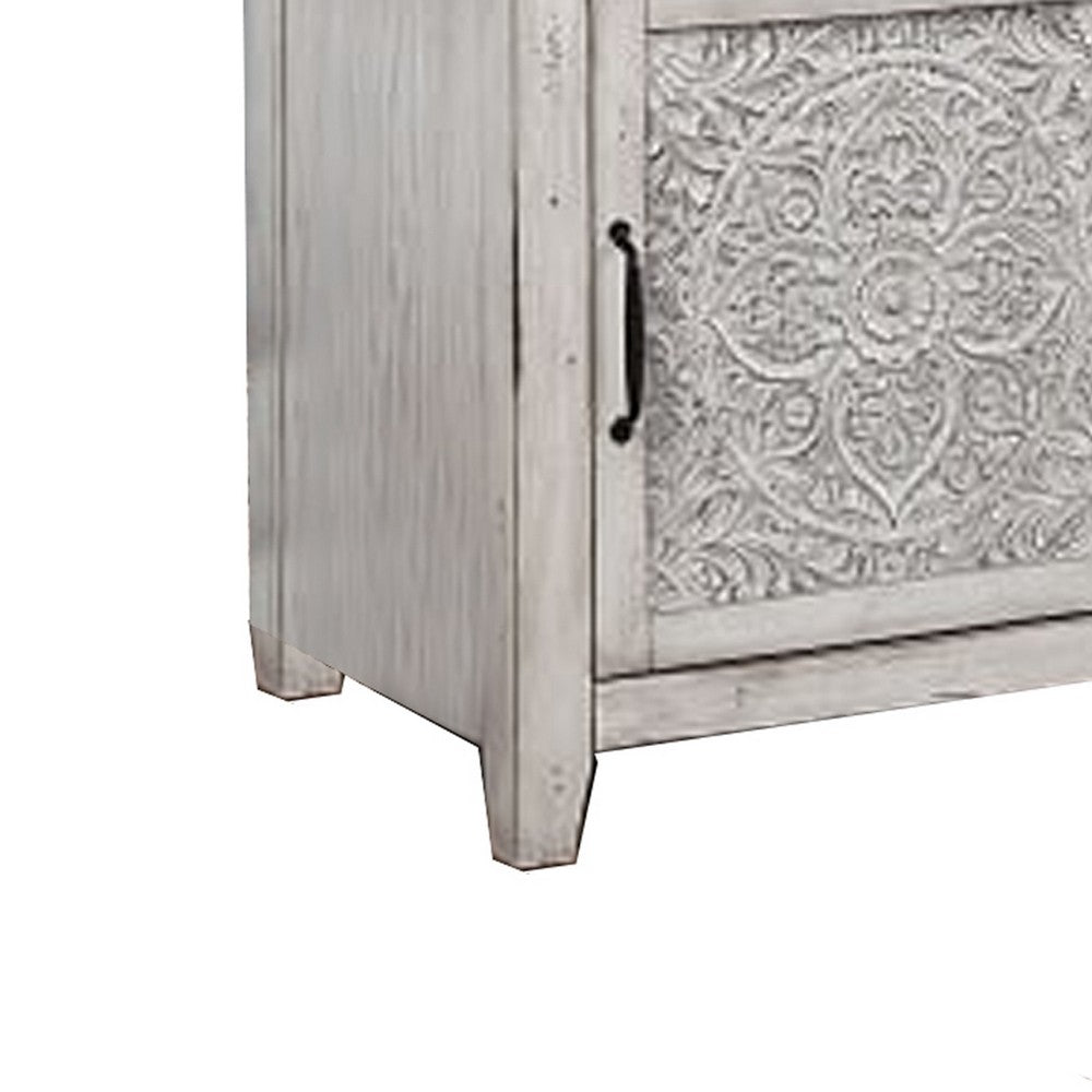 Wooden TV Console with 2 Polyresin Carved Cabinets and 1 Drawer, Gray