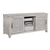 Wooden TV Console with 2 Polyresin Carved Cabinets and 1 Drawer, Gray