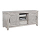 Wooden TV Console with 2 Polyresin Carved Cabinets and 1 Drawer, Gray