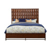 Wooden Queen Size Bed with Honeycomb Design High Headboard, Brown