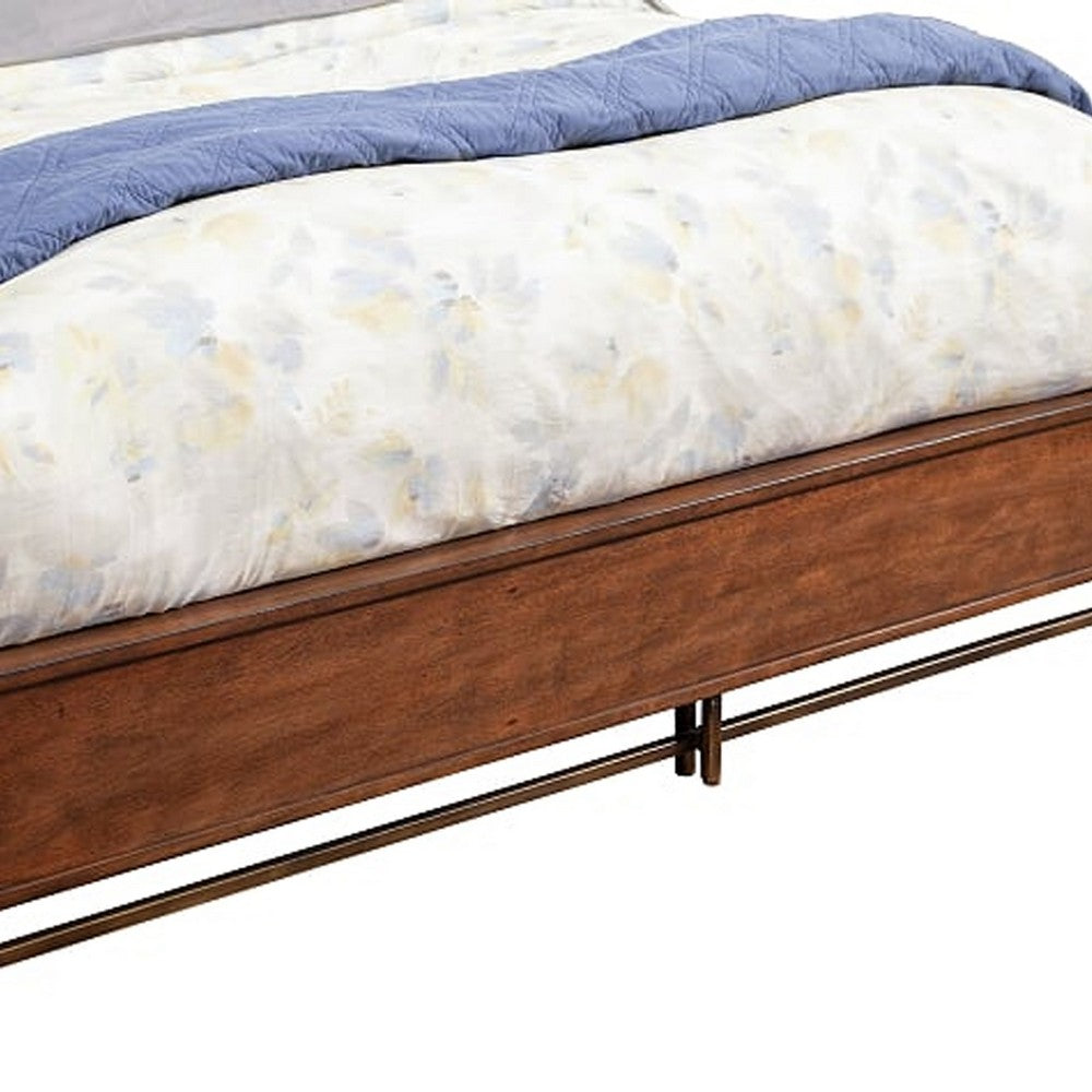 Wooden Queen Size Bed with Honeycomb Design High Headboard, Brown