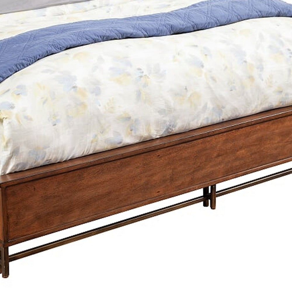 Wooden California King Bed with Honeycomb Design High Headboard, Brown