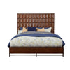 Wooden Standard King Bed with Honeycomb Design High Headboard, Brown