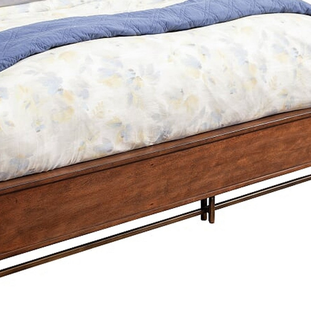 Wooden Standard King Bed with Honeycomb Design High Headboard, Brown