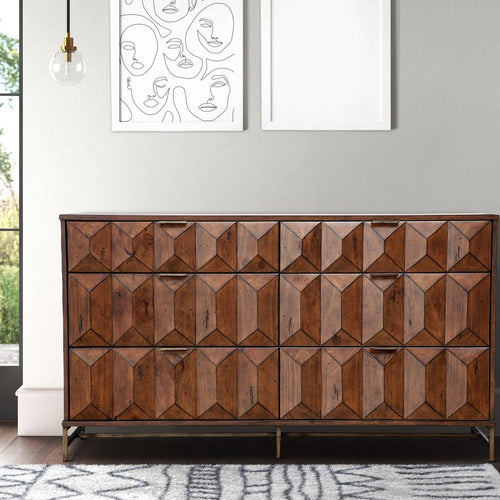 Dresser | 6 Drawer | Honeycomb Design | Metal Legs | Brown