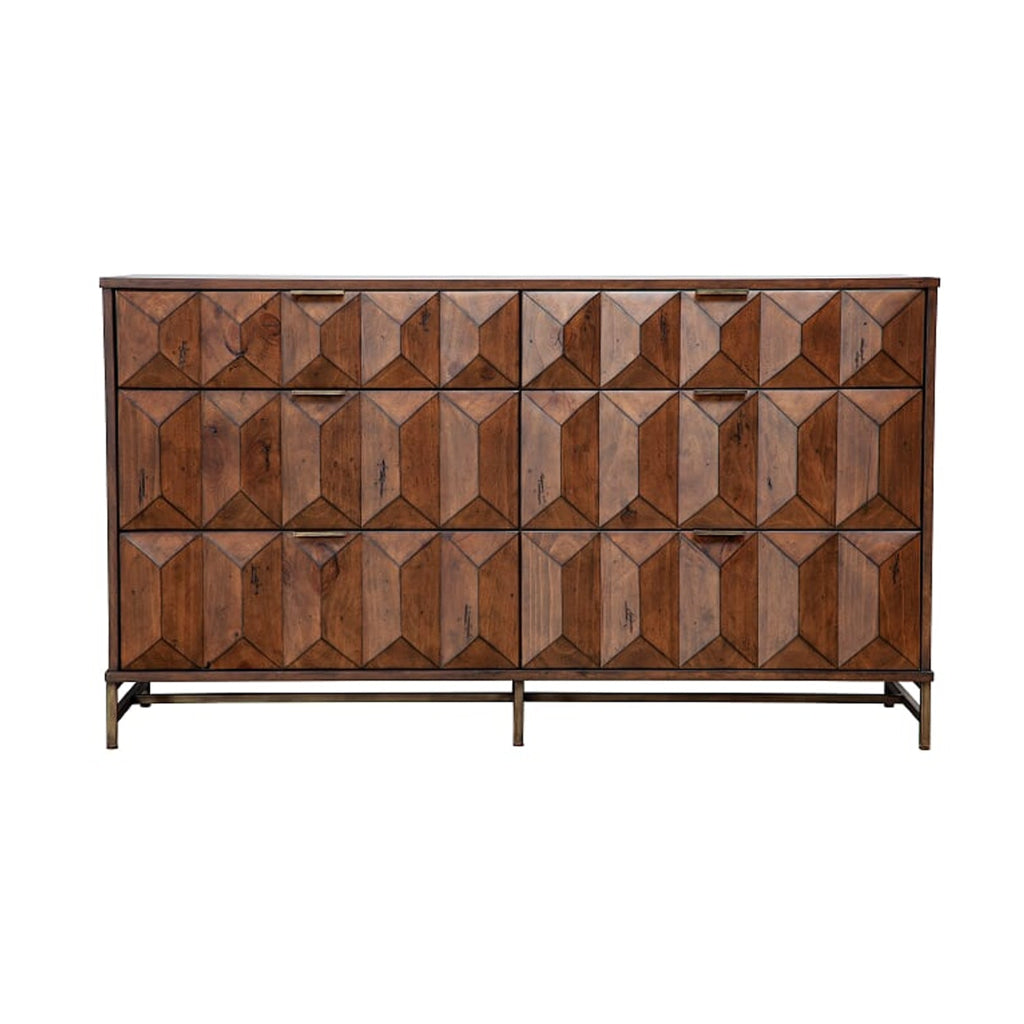 Dresser | 6 Drawer | Honeycomb Design | Metal Legs | Brown