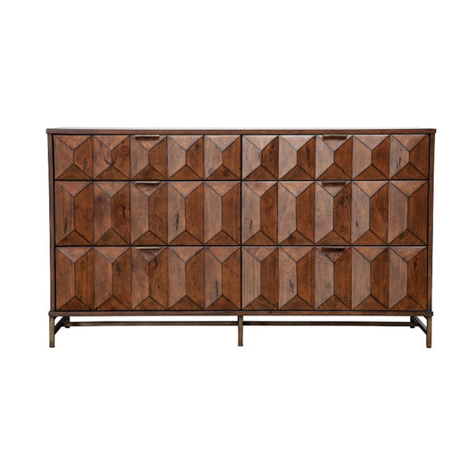 6 Drawer Dresser with Honeycomb Design and Metal Legs, Brown By Casagear Home