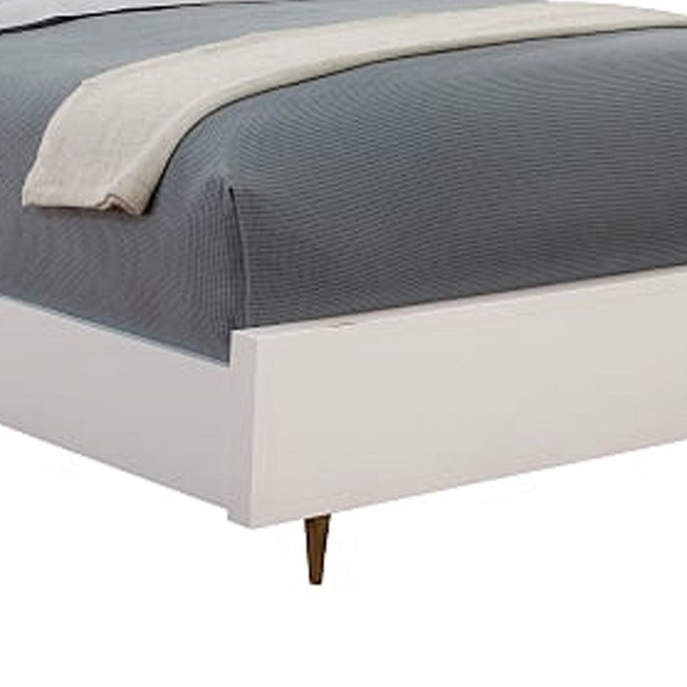 Wooden Queen Size Bed with Honeycomb Design High Headboard, White