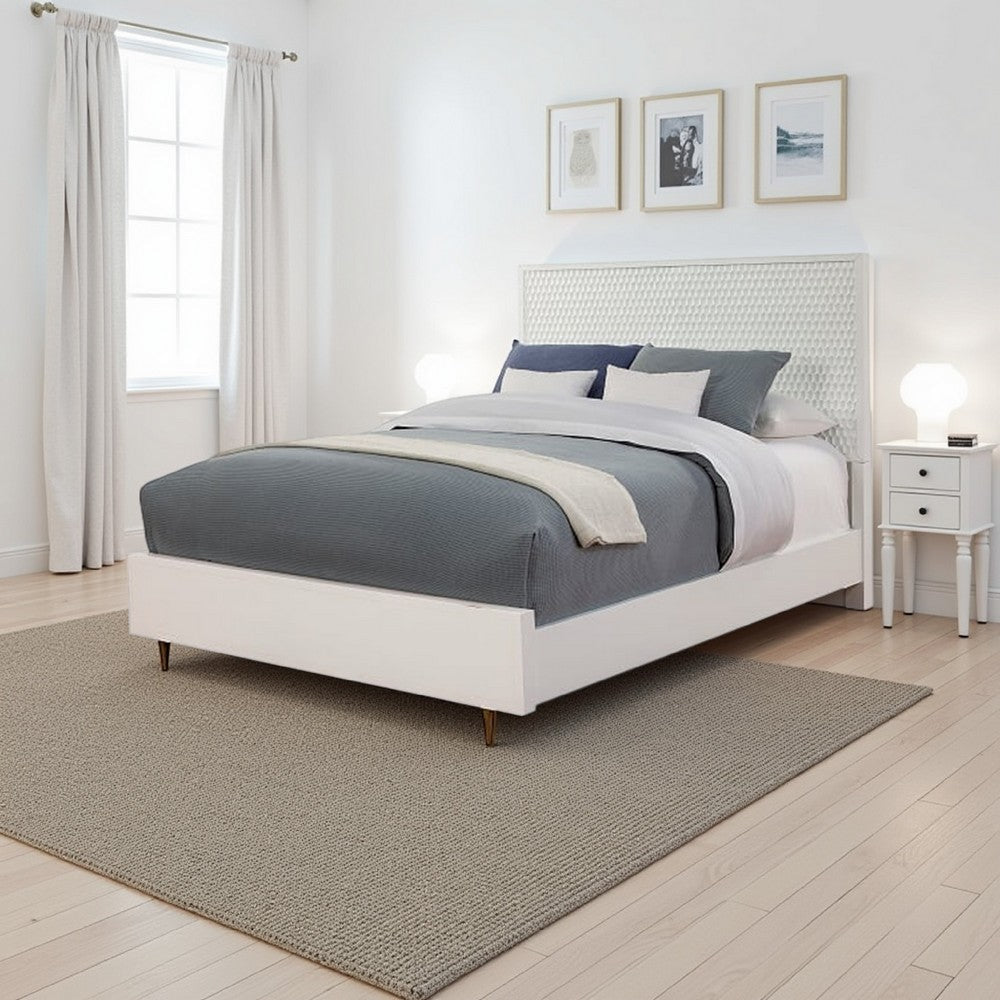 Bed | California King | Wood | Honeycomb Headboard | White BM206683