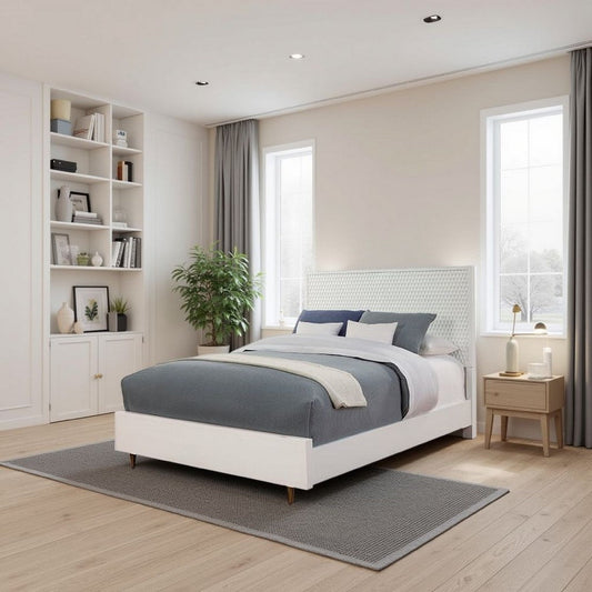 Bed | California King | Wood | Honeycomb Headboard | White