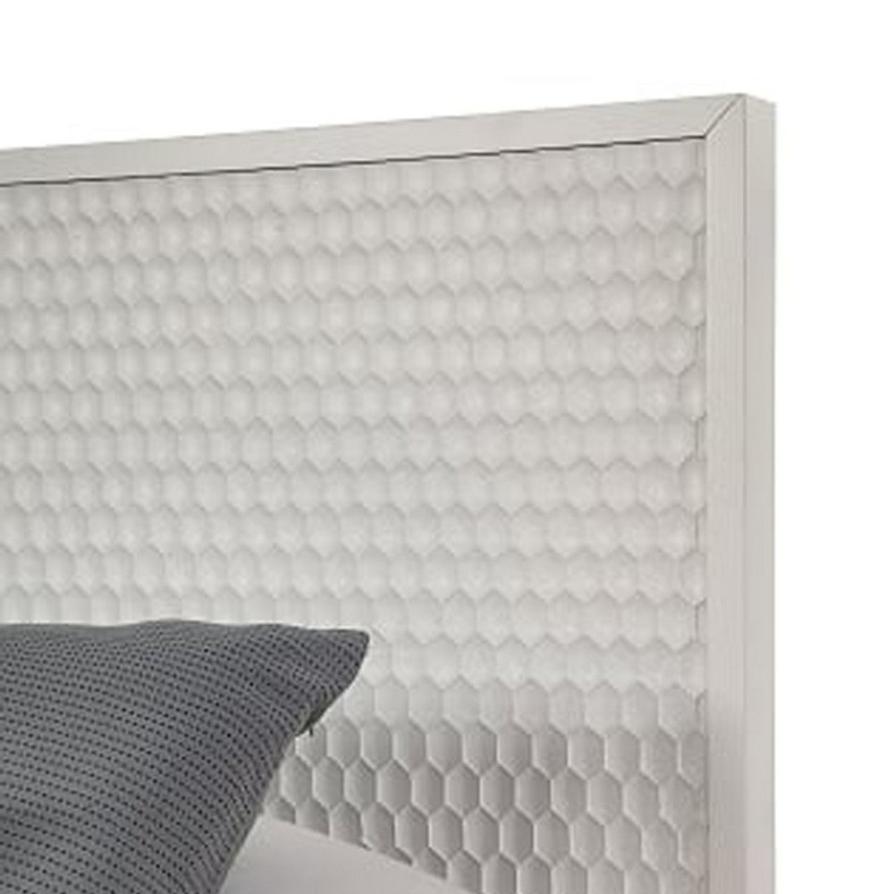 Wooden Standard King Bed with Honeycomb Design High Headboard, White