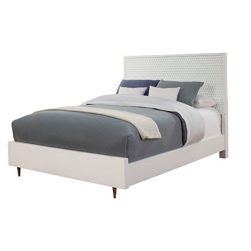 Wooden Full Size Bed with Honeycomb Design High Headboard, White