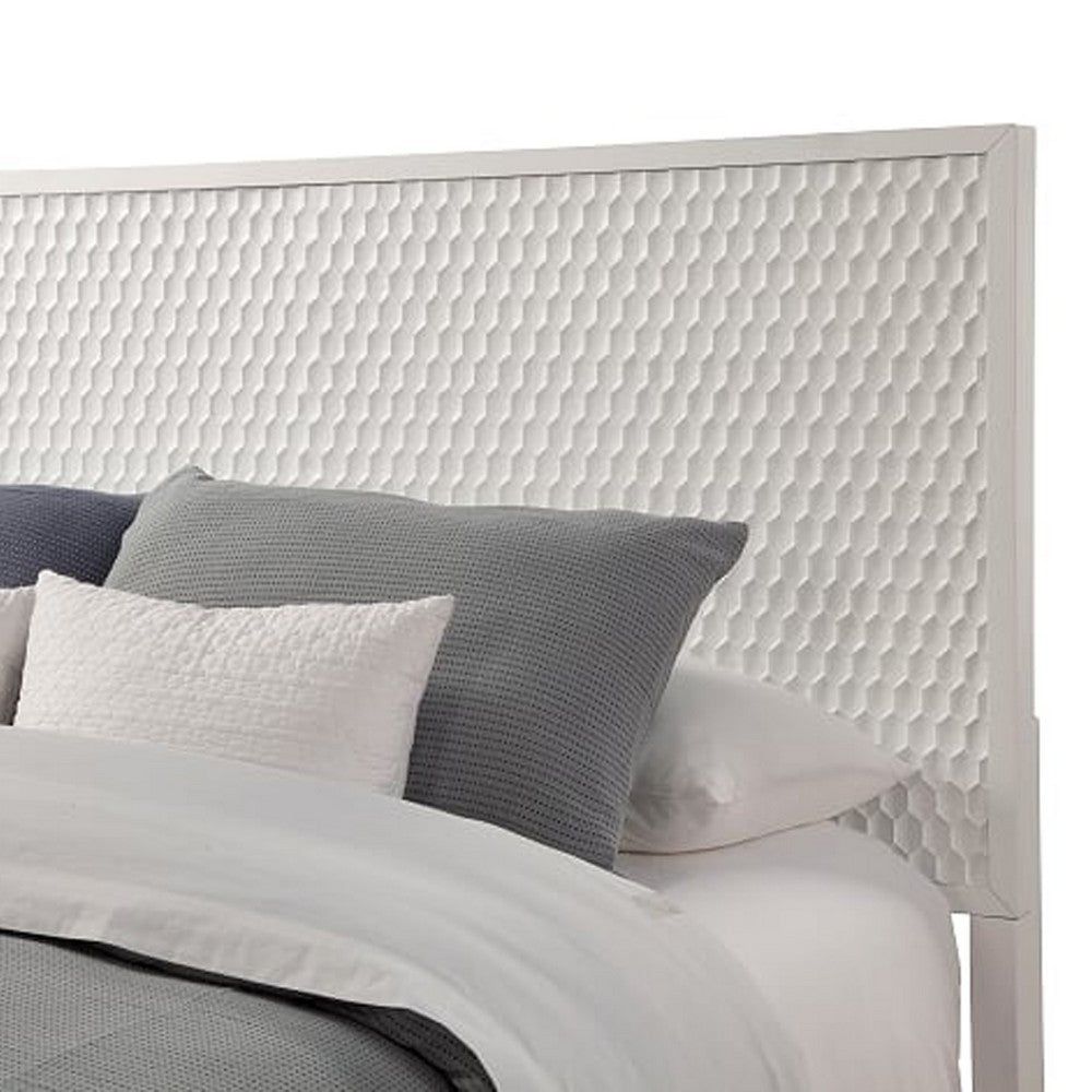 Wooden Full Size Bed with Honeycomb Design High Headboard, White