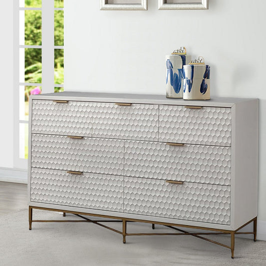 Dresser | 7 Drawer | Honeycomb Design | Metal Legs | White