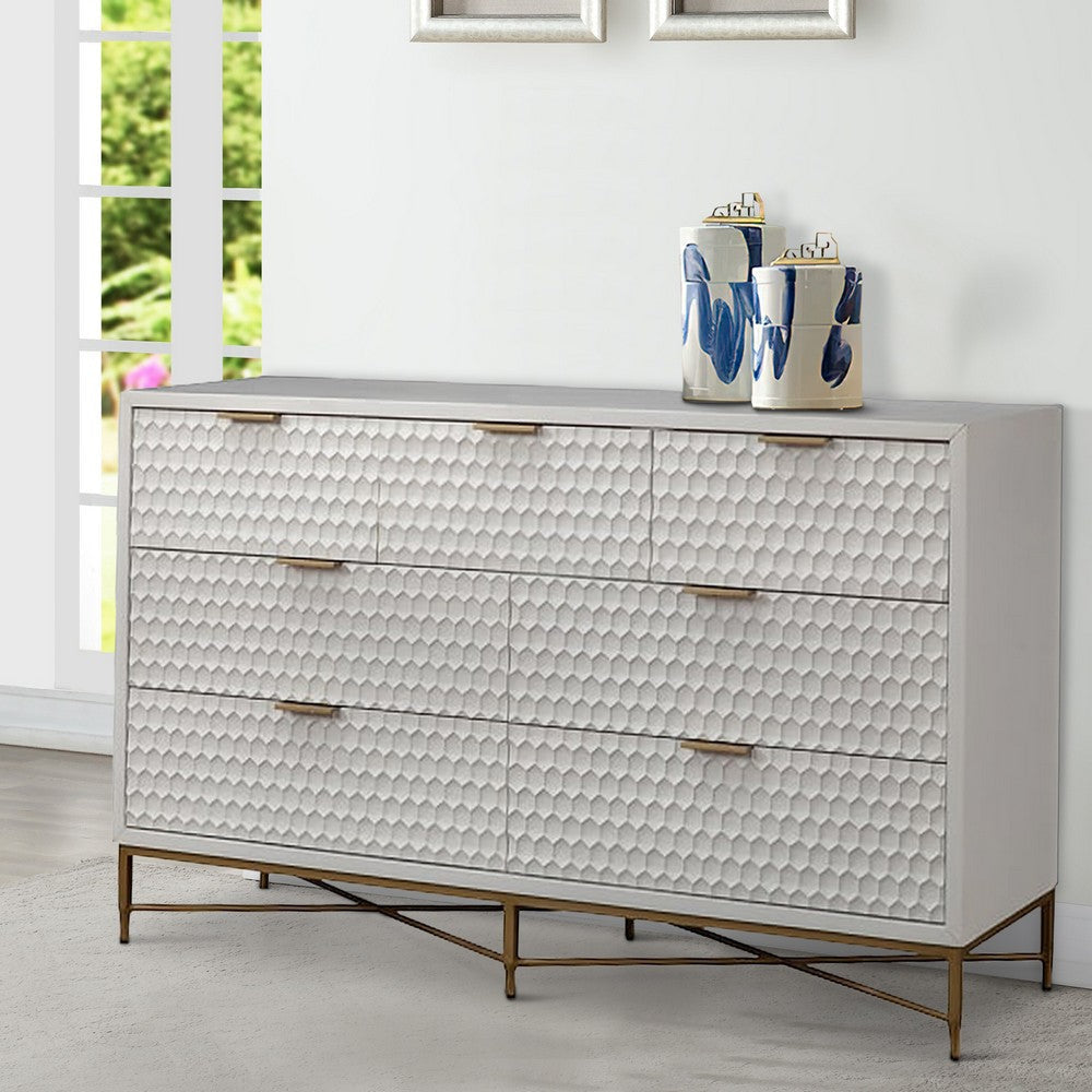 Dresser | 7 Drawer | Honeycomb Design | Metal Legs | White