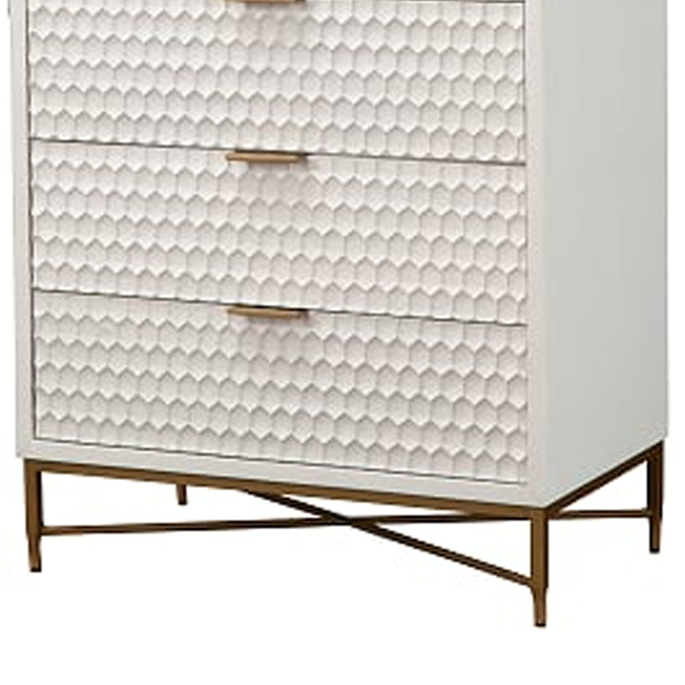 Honeycomb Design 5 Drawer Chest with Metal Legs Large White By Casagear Home BM206688