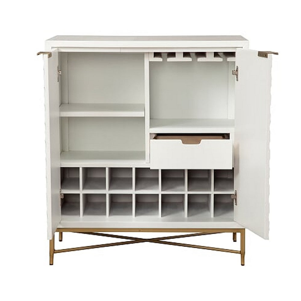 Honeycomb Design 2 Door Bar Cabinet with Metal Legs White By Casagear Home BM206689