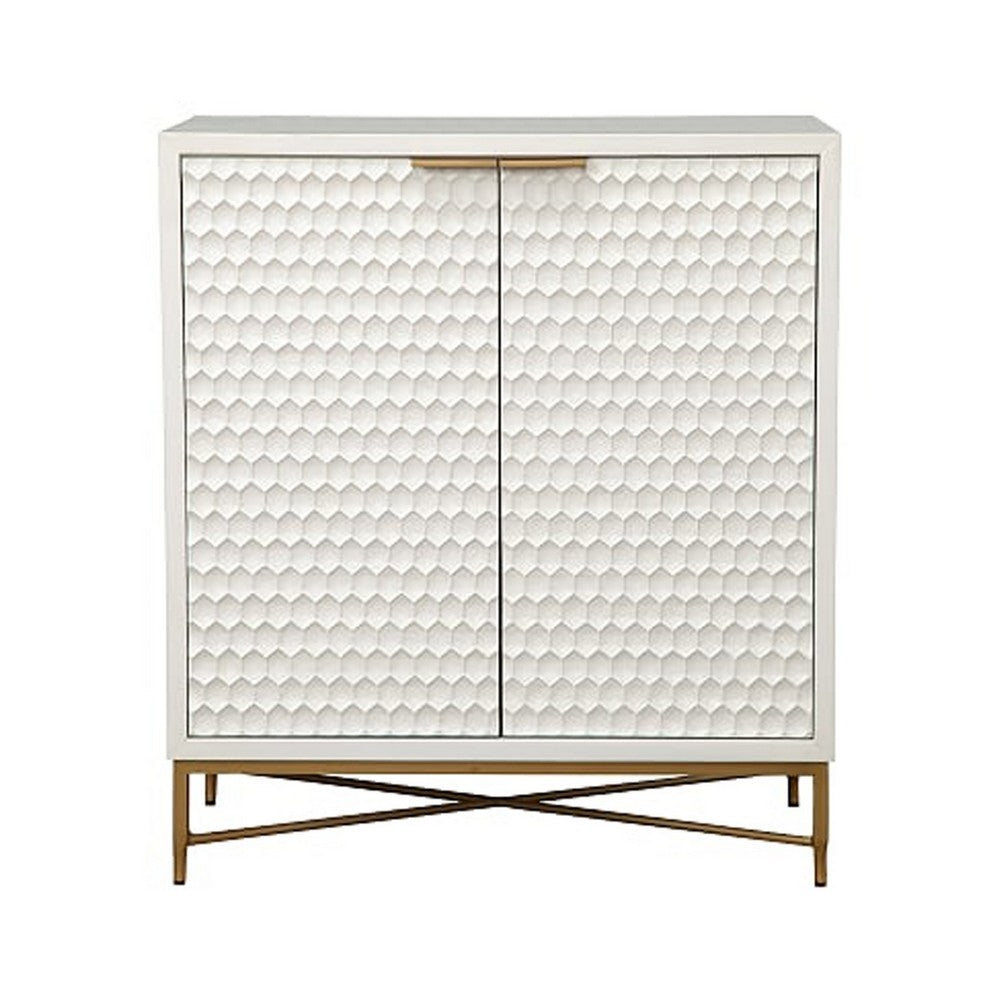 Bar Cabinet | 2 Door | Honeycomb Design | Metal Legs | White