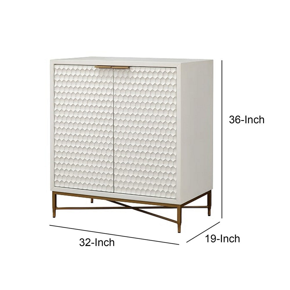 Honeycomb Design 2 Door Bar Cabinet with Metal Legs White By Casagear Home BM206689