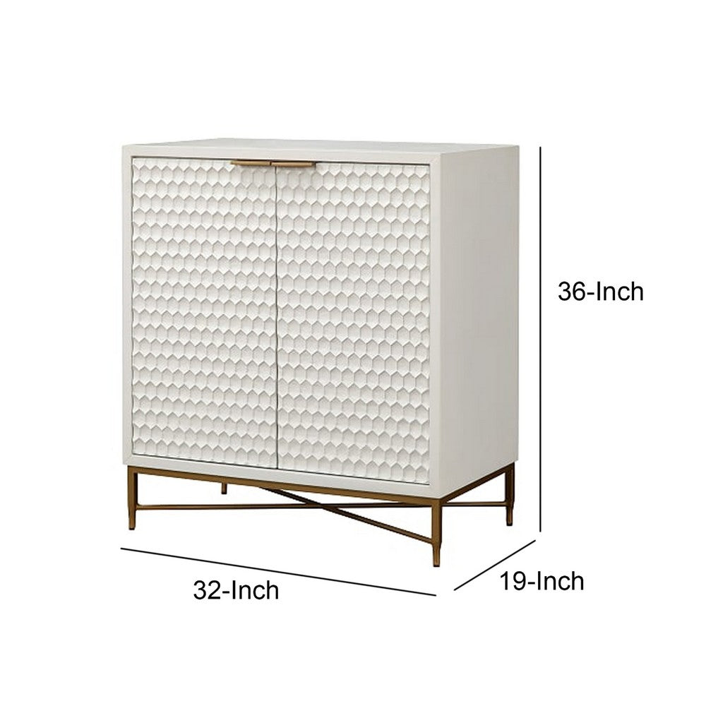 Bar Cabinet | 2 Door | Honeycomb Design | Metal Legs | White