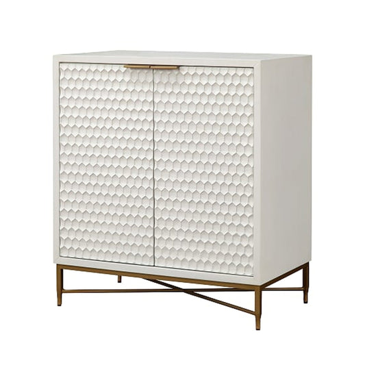 Bar Cabinet | 2 Door | Honeycomb Design | Metal Legs | White