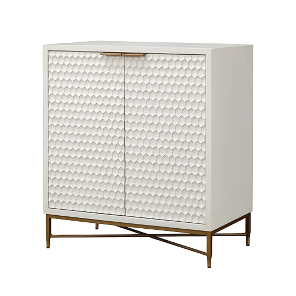 Bar Cabinet | 2 Door | Honeycomb Design | Metal Legs | White