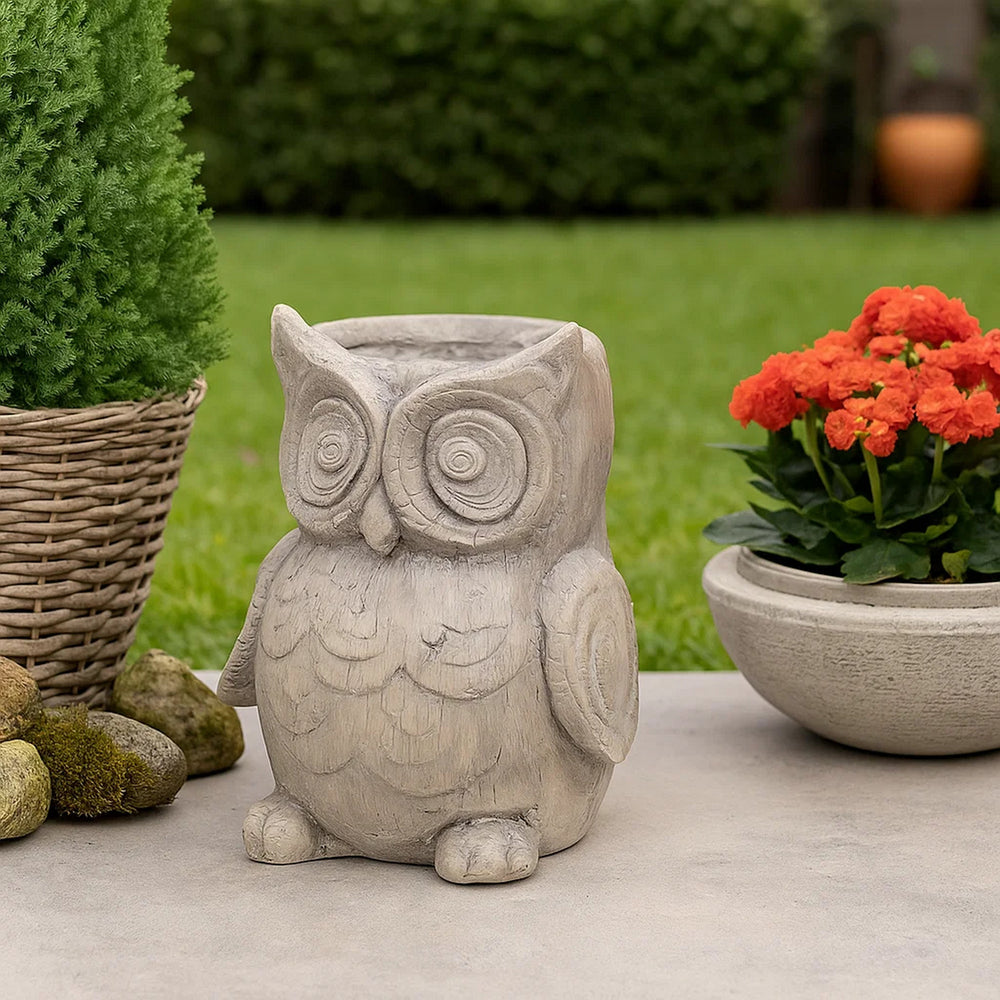 Planter | Owl Head | Polyresin | Antique Styled | Gray