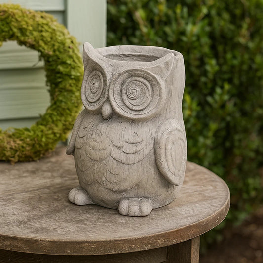 Planter | Owl Head | Polyresin | Antique Styled | Gray