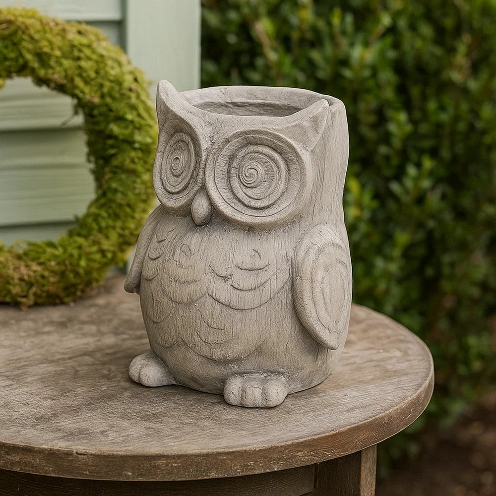 Planter | Owl Head | Polyresin | Antique Styled | Gray