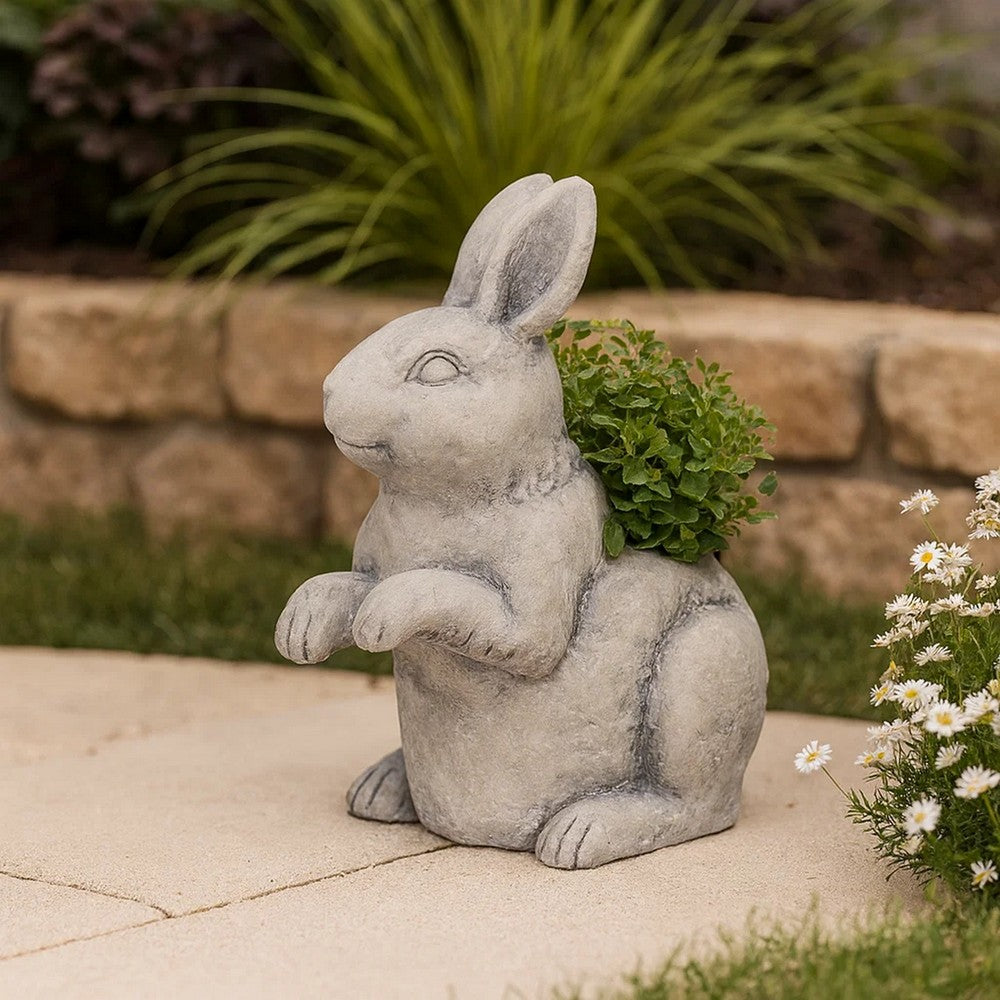 Planter | Standing Rabbit | Polyresin | Antique Styled | Gray