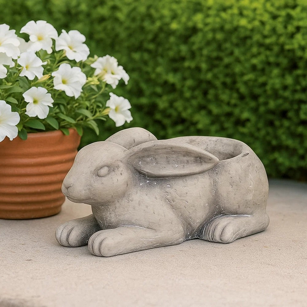 Planter | Ideal Rabbit | Polyresin | Medium | Antique Styled | Gray