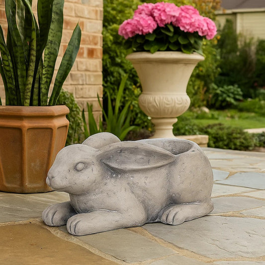 Planter | Ideal Rabbit | Polyresin | Medium | Antique Styled | Gray