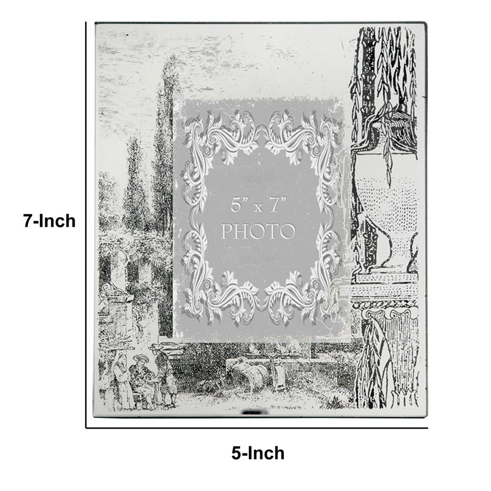 Modern Etched Wooden Photo Frames, Large, Set of 4, Silver By Casagear Home