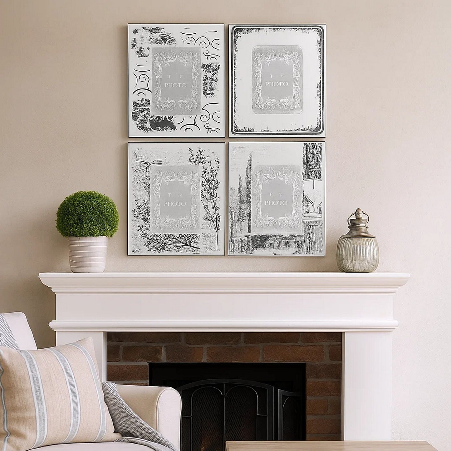 Photo Frames | Wood | Etched | Modern | Set of 4 | Silver